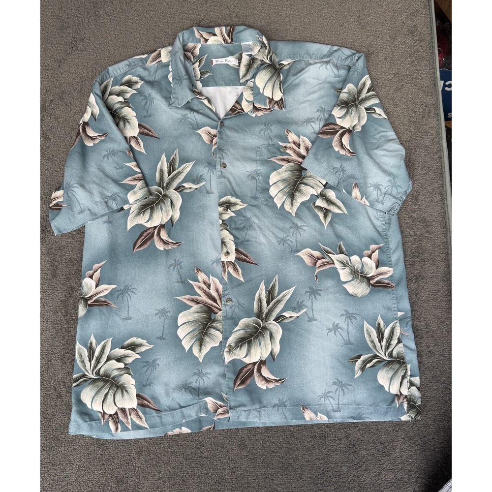 Burma Bibas Mens XXL Silk Tropical Palm Leaf Short Sleeve Button Down Shirt